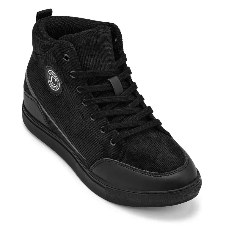 CALTO - S4130 - 2.6 Inches Taller (Onyx/Black Sole) - Corduroy Ankle Top Sneak-boot