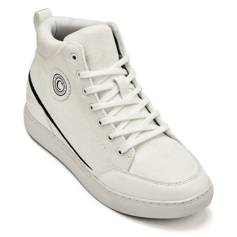 CALTO - S4131 - 2.6 Inches Taller (Off-White/White Sole) - Corduroy Ankle Top Sneak-boot