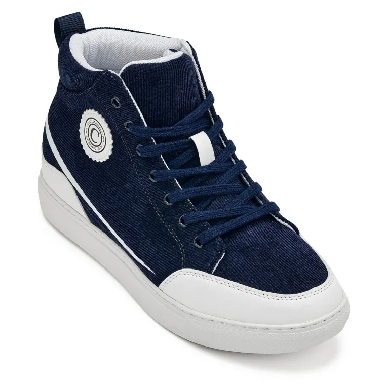 CALTO - S4132 - 2.6 Inches Taller (Navy/White Sole) - Corduroy Ankle Top Sneak-boot