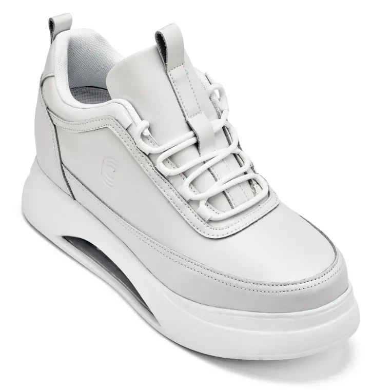 CALTO - S4926 - 3.2 Inches Taller (Bone/White Sole) - Chunky Elevated Platform Sneakers