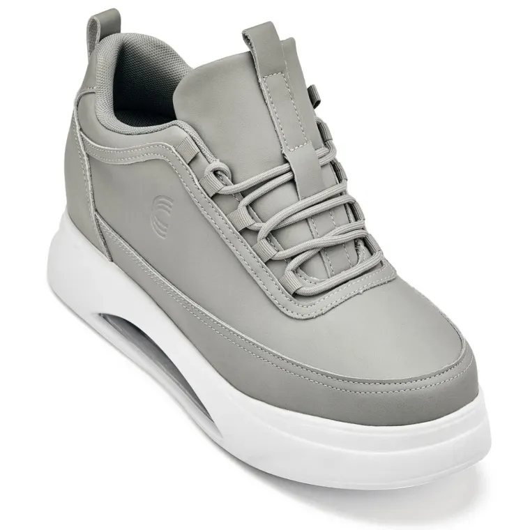 CALTO - S4927 - 3.2 Inches Taller (Dove Grey/White Sole) - Chunky Elevated Platform Sneakers