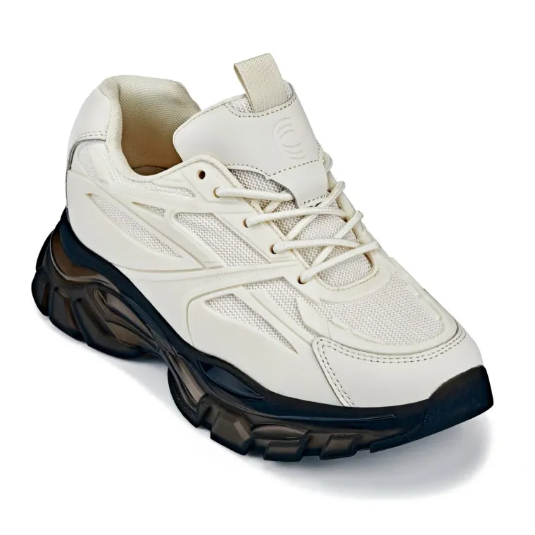 CALTO - S5283 - 2.6 Inches Taller (Beige/Translucent Onyx Sole) - Chunky Sole Sporty Sneakers