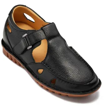 CALTO - K0751 - 2.8 Inches Taller (Black) - Lightweight Casual Fisherman Sandal
