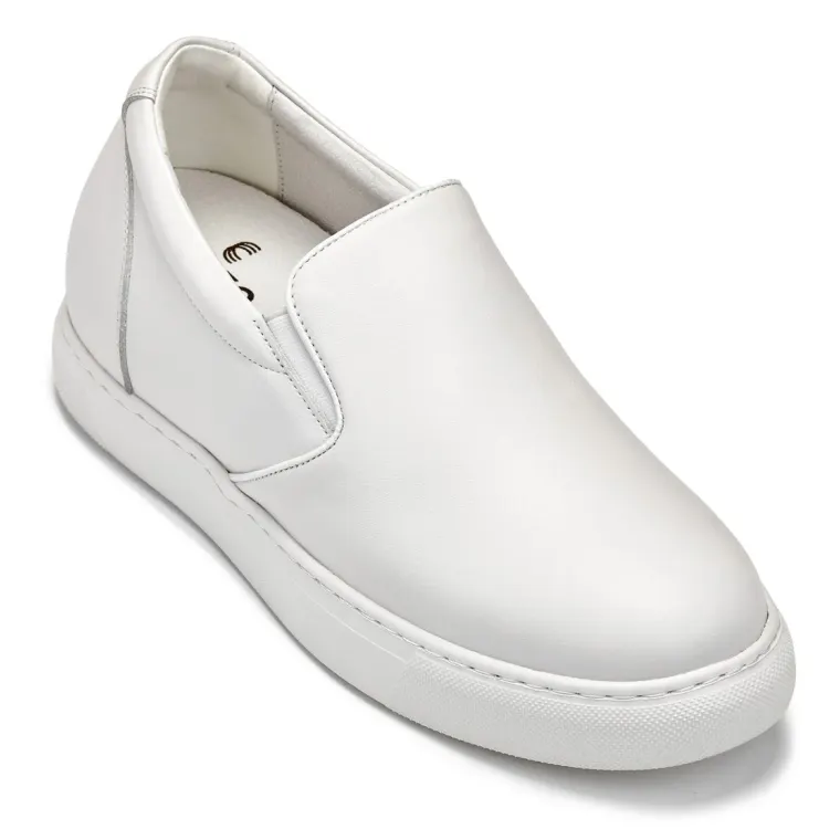 CALTO - T1022 - 2.6 Inches Taller (White) - Lightweight Nappa Leather Loafer