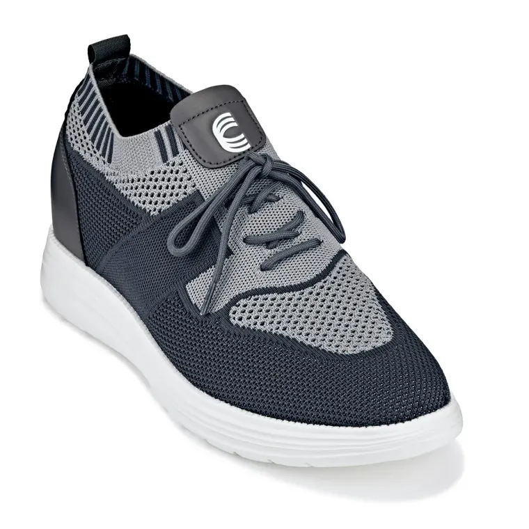 CALTO - X1341 - 2.8 Inches Taller (Iron Gray/Glacier Gray) - Lace Up Casual Walker - Lightweight