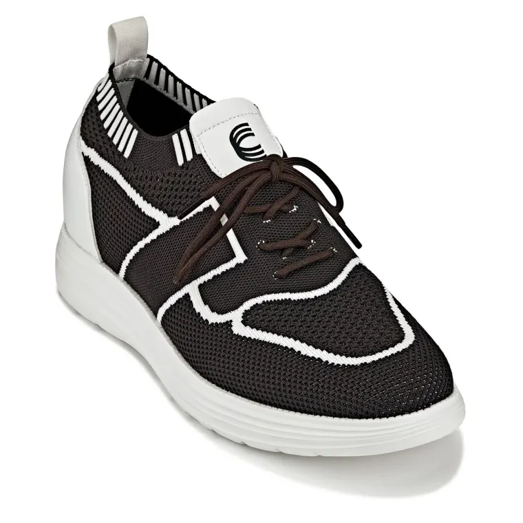 CALTO - X1342 - 2.8 Inches Taller (Mocha Brown/White) - Lace Up Casual Walker - Lightweight
