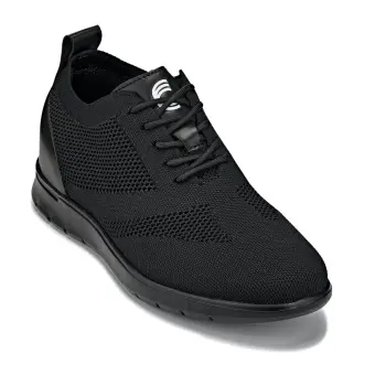 CALTO - X2211 - 2.4 Inches Taller (Black/Black Sole) - Lace Up Casual Walker - Lightweight