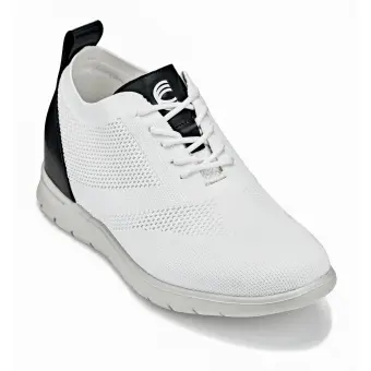 CALTO - X2212 - 2.4 Inches Taller (White/Black) - Lace Up Casual Walker - Lightweight