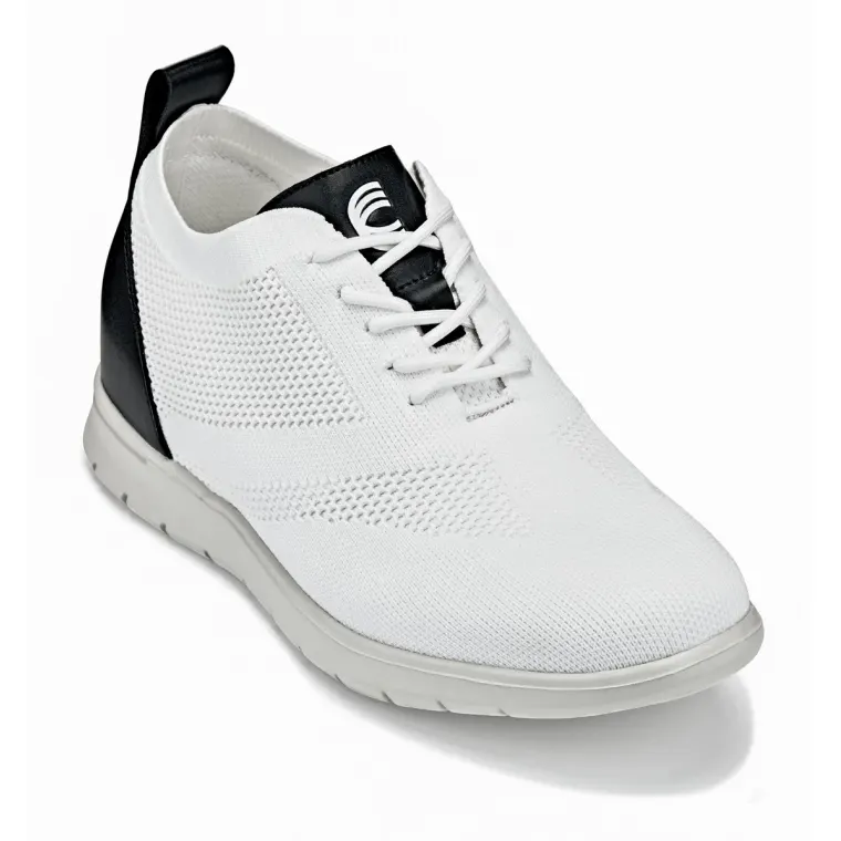 CALTO - X2212 - 2.4 Inches Taller (White/Black) - Lace Up Casual Walker - Lightweight
