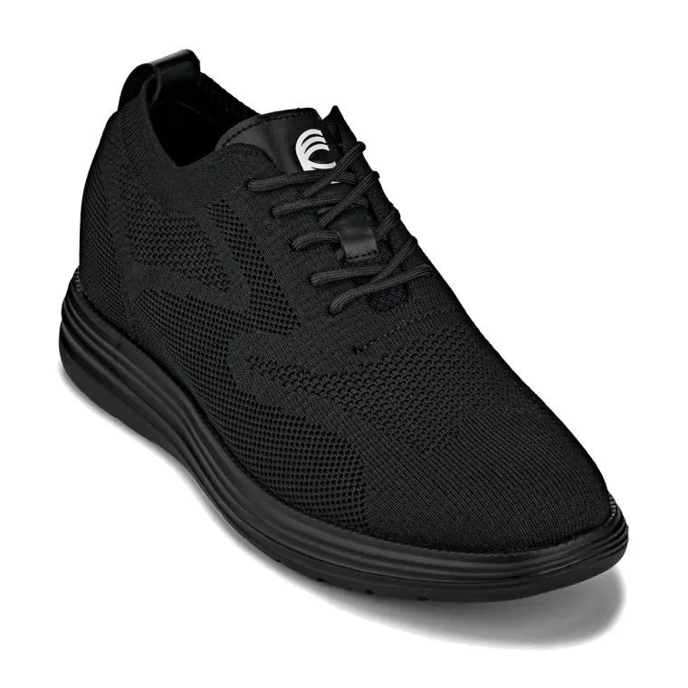CALTO - X2631 - 2.8 Inches Taller (Black/Black Sole) - Lace Up Casual Walker - Lightweight
