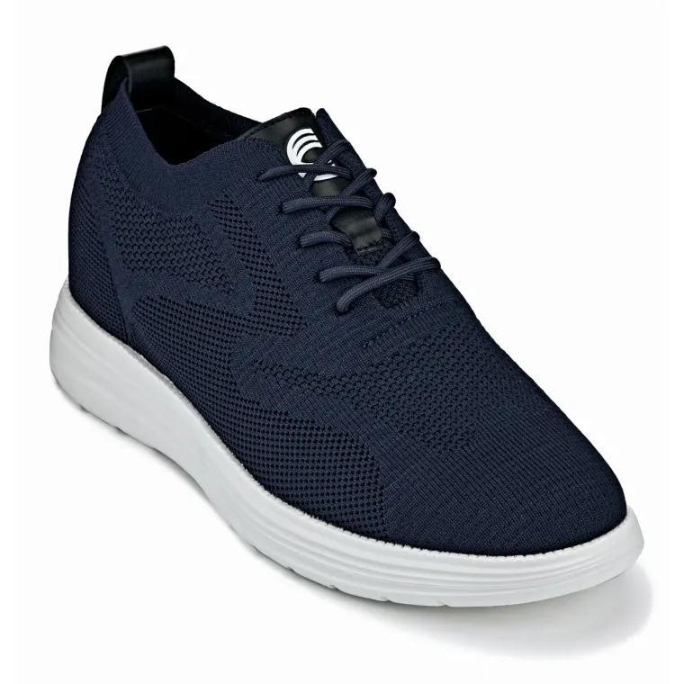 CALTO - X2634 - 2.8 Inches Taller (Night Blue) - Lace Up Casual Walker - Lightweight