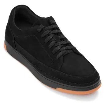 CALTO - Y7933 - 2.6 Inches Taller (Noir Suede/Black & Gum Sole) - Elevated Suede Sneakers