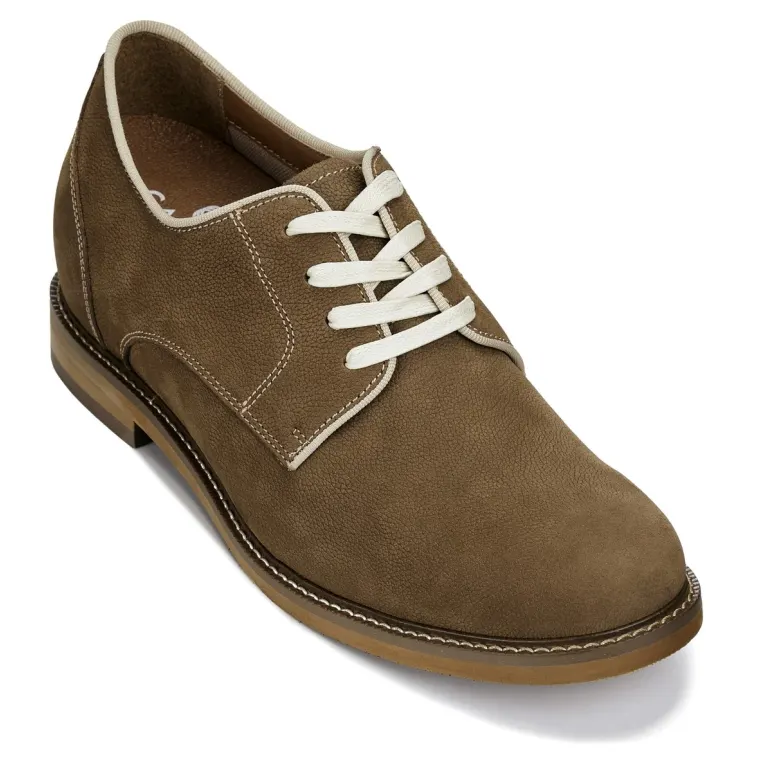 CALTO - J1312 - 3 Inches Taller (Khaki Brown) - Business Casual Leather Derbies