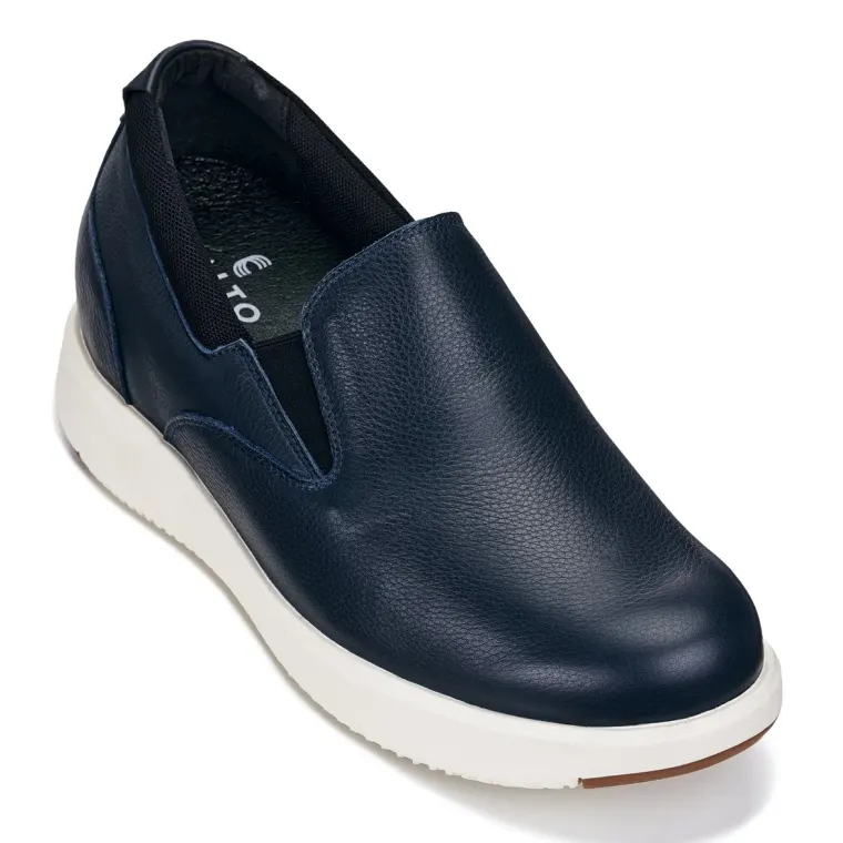 CALTO - J1421 - 2.8 Inches Taller (Dark Slate Blue) - Leather Loafers