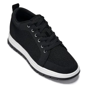 CALTO - X2322 - 2.4 Inches Taller (Black/White & Black Sole) - Lace Up Casual Sneaker - Lightweight