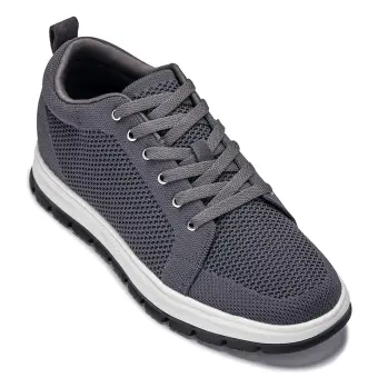 CALTO - X2323 - 2.4 Inches Taller (Iron Grey/White & Black Sole) - Lace Up Casual Sneaker - Lightweight