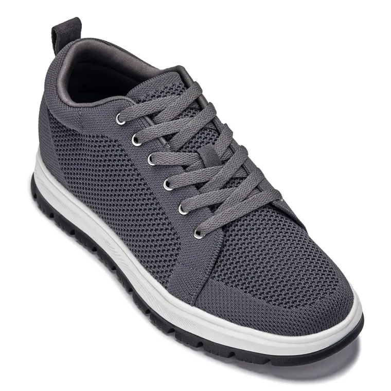 CALTO - X2323 - 2.4 Inches Taller (Iron Grey/White & Black Sole) - Lace Up Casual Sneaker - Lightweight