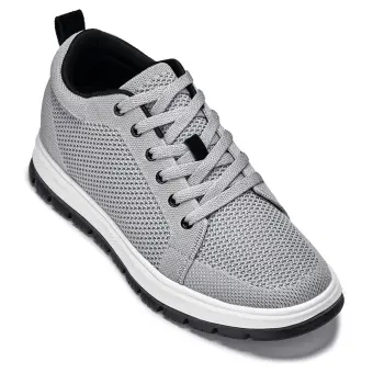 CALTO - X2324 - 2.4 Inches Taller (Pewter Grey/White & Black Sole) - Lace Up Casual Sneaker - Lightweight
