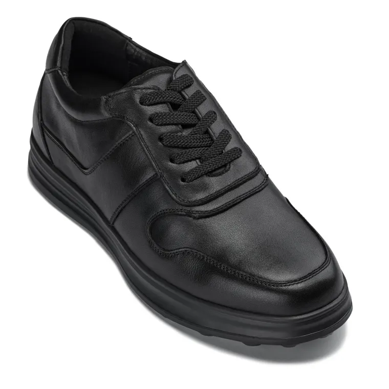 CALTO - Y7080 - 2.8 Inches Taller (Black) - Lightweight Nappa Leather Sneakers