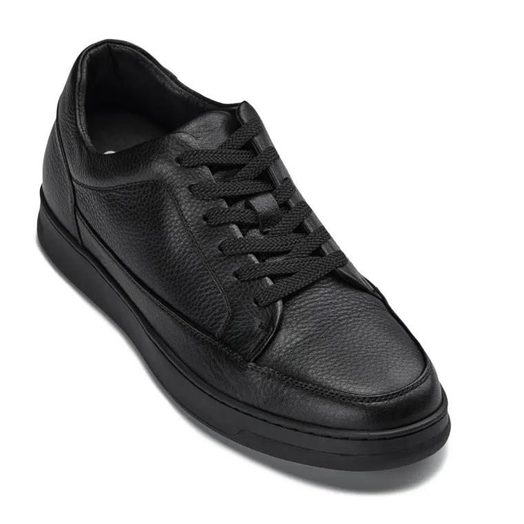 CALTO - Y7111 - 2.6 Inches Taller (Black) - Elevated Pebble Grain Leather Sneakers