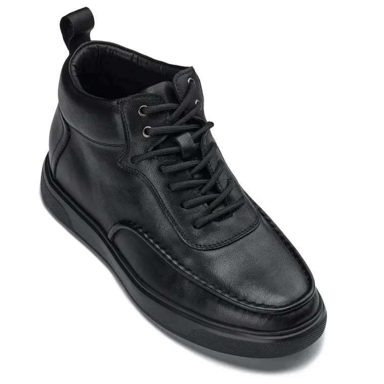 CALTO - Y7112 - 2.8 Inches Taller (Black) - Nappa Leather Moc-Toe Sneak-Boots