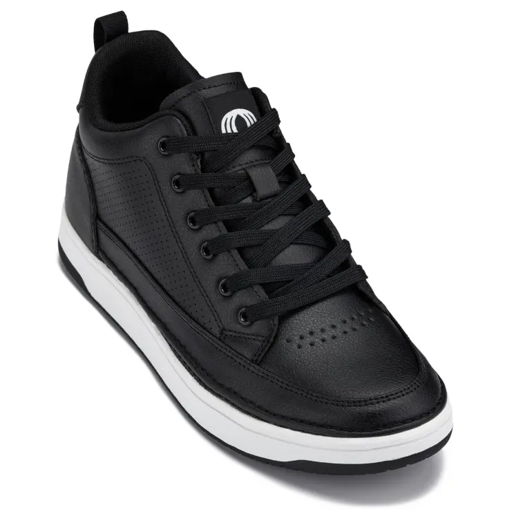 CALTO - Q271 - 2 Inches Taller (Black Noir) - Elevated Leatherette Micro-Perforated Sneakers
