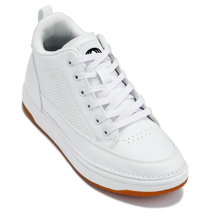 CALTO - Q272 - 2 Inches Taller (White & Gum Sole) -Elevated Leatherette Micro-Perforated Sneakers