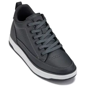 CALTO - Q273 - 2 Inches Taller (Cement Grey) -Elevated Leatherette Micro-Perforated Sneakers