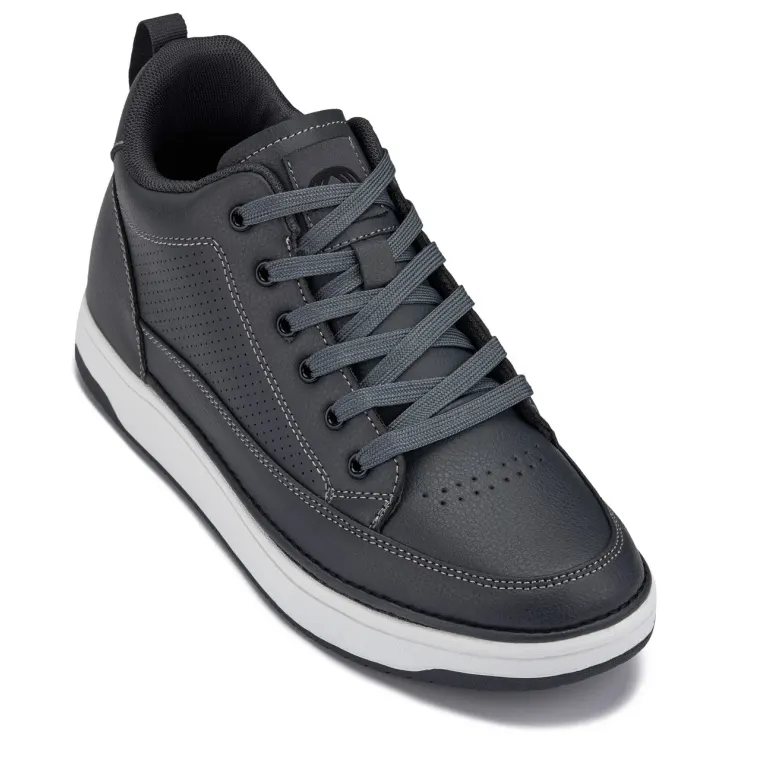 CALTO - Q273 - 2 Inches Taller (Cement Grey) -Elevated Leatherette Micro-Perforated Sneakers