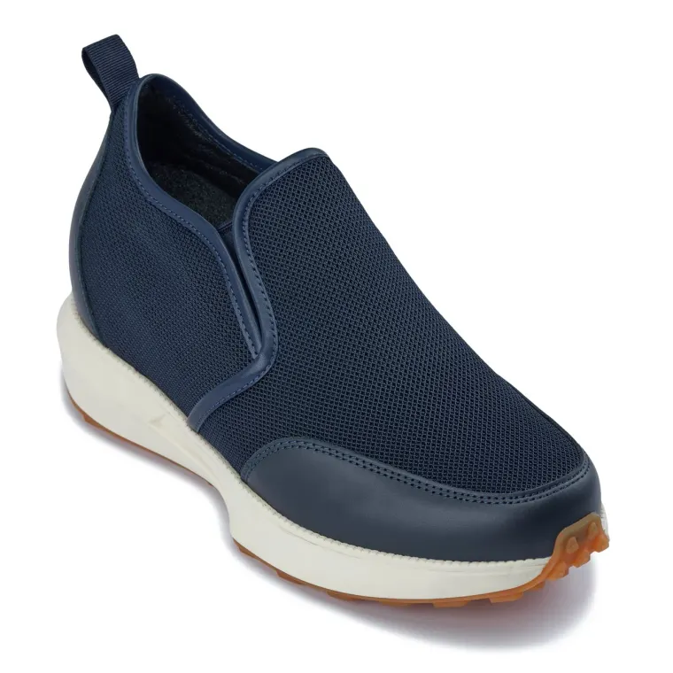 CALTO - J1435 - 3.3 Inches Taller (Dark Blue) - Casual Chunky Sole Sneaker Loafers