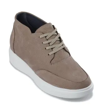 CALTO - J1770 - 3.2 Inches Taller (Khaki) - Casual Chunky Sole Boots – Soft Pebble Grain Nubuck Leather