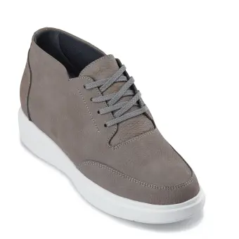 CALTO - J1771 - 3.2 Inches Taller (Grey) - Casual Chunky Sole Boots – Soft Pebble Grain Nubuck Leather