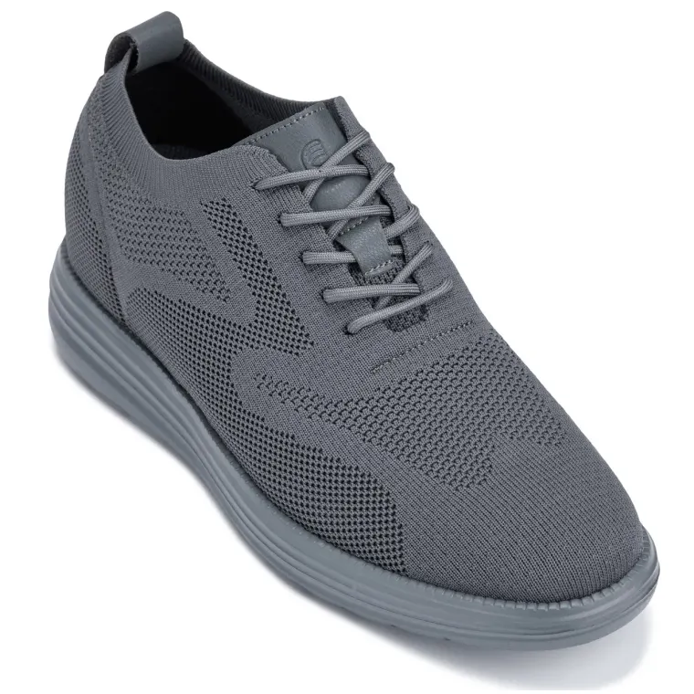 CALTO - X2641 - 2.8 Inches Taller (Iron/Dark Grey Sole) - Lace Up Casual Walker - Lightweight