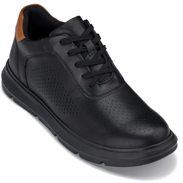 CALTO - J1580 - 2.6 Inches Taller (Black/Black Sole) - Lightweight Casual Walkers