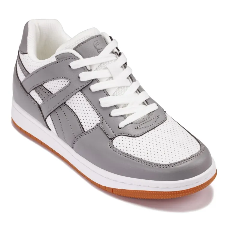 CALTO - S2532 - 2.2 Inches Taller (Grey/White) with Gum Sole - Contemporary Casual Sneaker