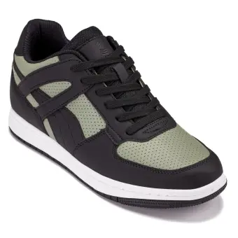 CALTO - S2533 - 2.2 Inches Taller (Black/Green) - Contemporary Casual Sneaker