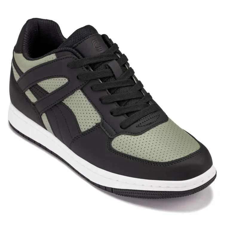CALTO - S2533 - 2.2 Inches Taller (Black/Green) - Contemporary Casual Sneaker