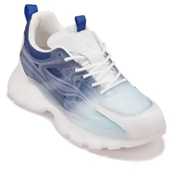 CALTO - S3861 - 2.6 Inches Taller (White/Navy) - Chunky Sole Sporty Sneakers