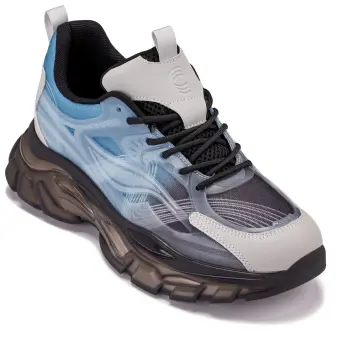 CALTO - S3862 - 2.6 Inches Taller (Grey/Blue) - Chunky Sole Sporty Sneakers