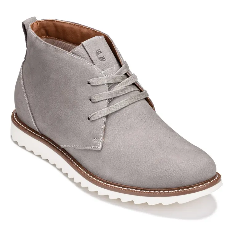 CALTO - J2192 - 2.6 Inches Taller (Grey/White Sole) - Nubuck Chukka Boots