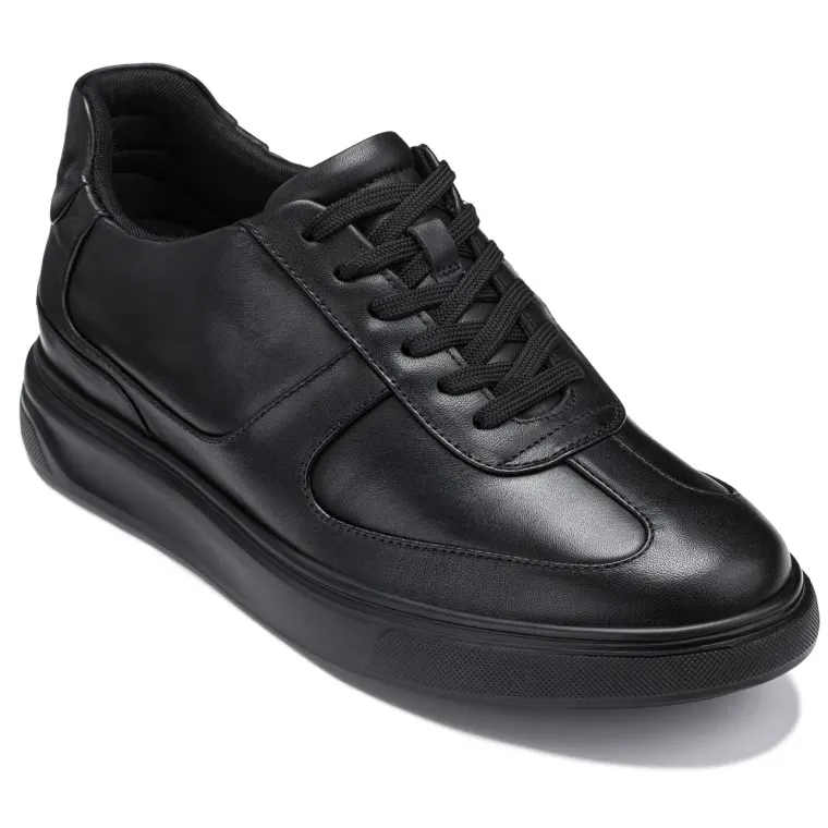 CALTO - J2200 - 2.6 Inches Taller (Black/Black Sole) - Lightweight Nappa Sneakers