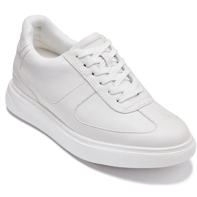 CALTO - J2201 - 2.6 Inches Taller (White/White Sole) - Lightweight Nappa Sneakers