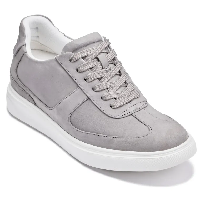 CALTO - J2202 - 2.6 Inches Taller (Grey/White Sole) - Lightweight Nubuck Sneakers
