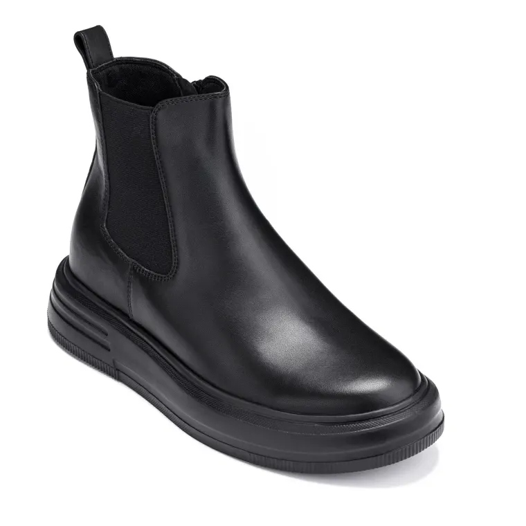 CALTO - J24810 - 3 Inches Taller (Noir) - Lightweight Smooth Nappa Chelsea Zipper Boots