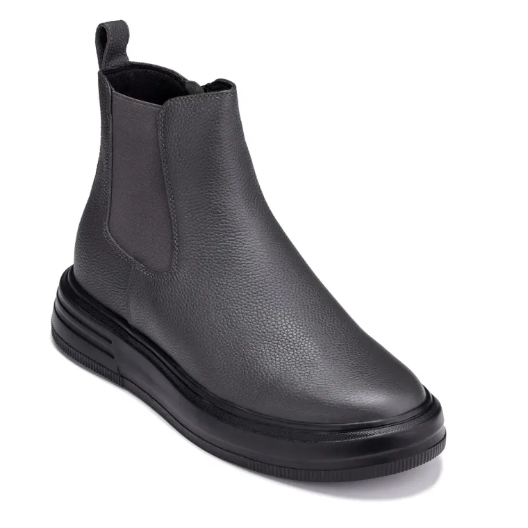 CALTO - J24811 - 3 Inches Taller (Grey Slate) - Lightweight Pebble Nappa Chelsea Zipper Boots