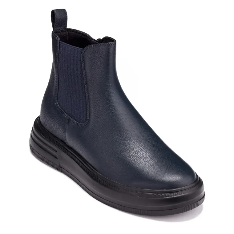 CALTO - J24812 - 3 Inches Taller (Ultramarine Blue) - Lightweight Pebble Nappa Chelsea Zipper Boots