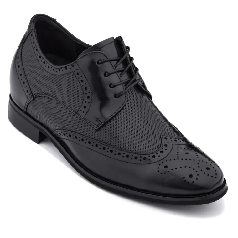 CALTO - Y10655 - 2.8 Inches Taller (Black) - Wingtip Oxford Dress Shoe