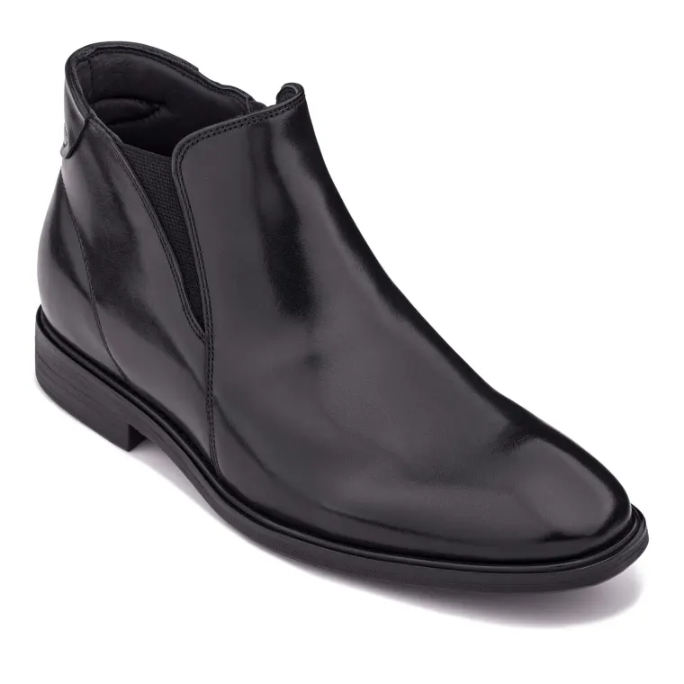 TOTO - W0370 - 2.6 Inches Taller (Black) - Soft Supple Genuine Leather Mid-Top Ankle Zipper Boot