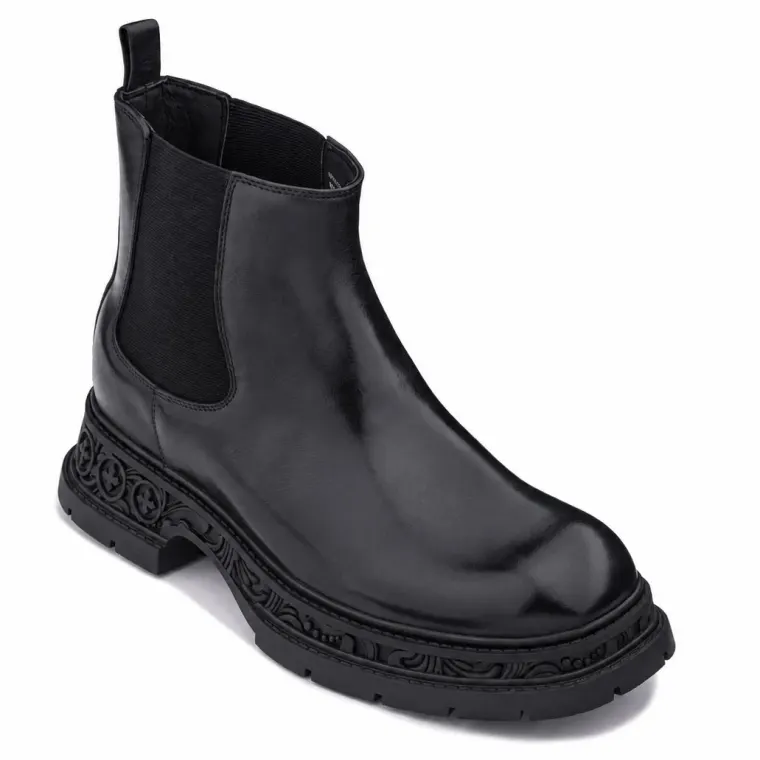 TOTO - W0662 - 3.2 Inches Taller (Black) - Chunky Sole Chelsea High Top Ankle Boot