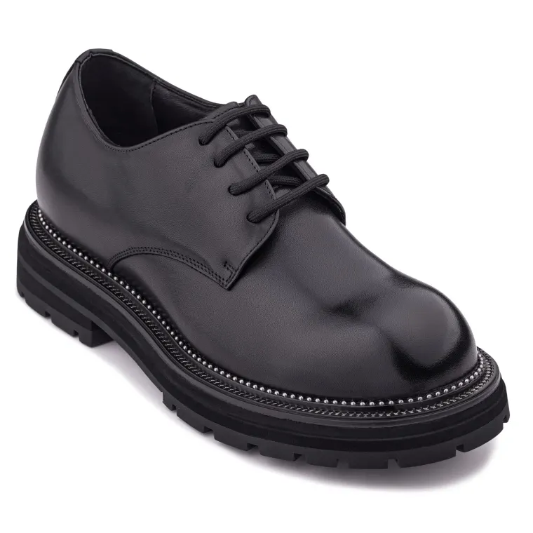 TOTO - W0981 - 3.3 Inches Taller (Black) - Low Top Chunky Sole Casual Derbies